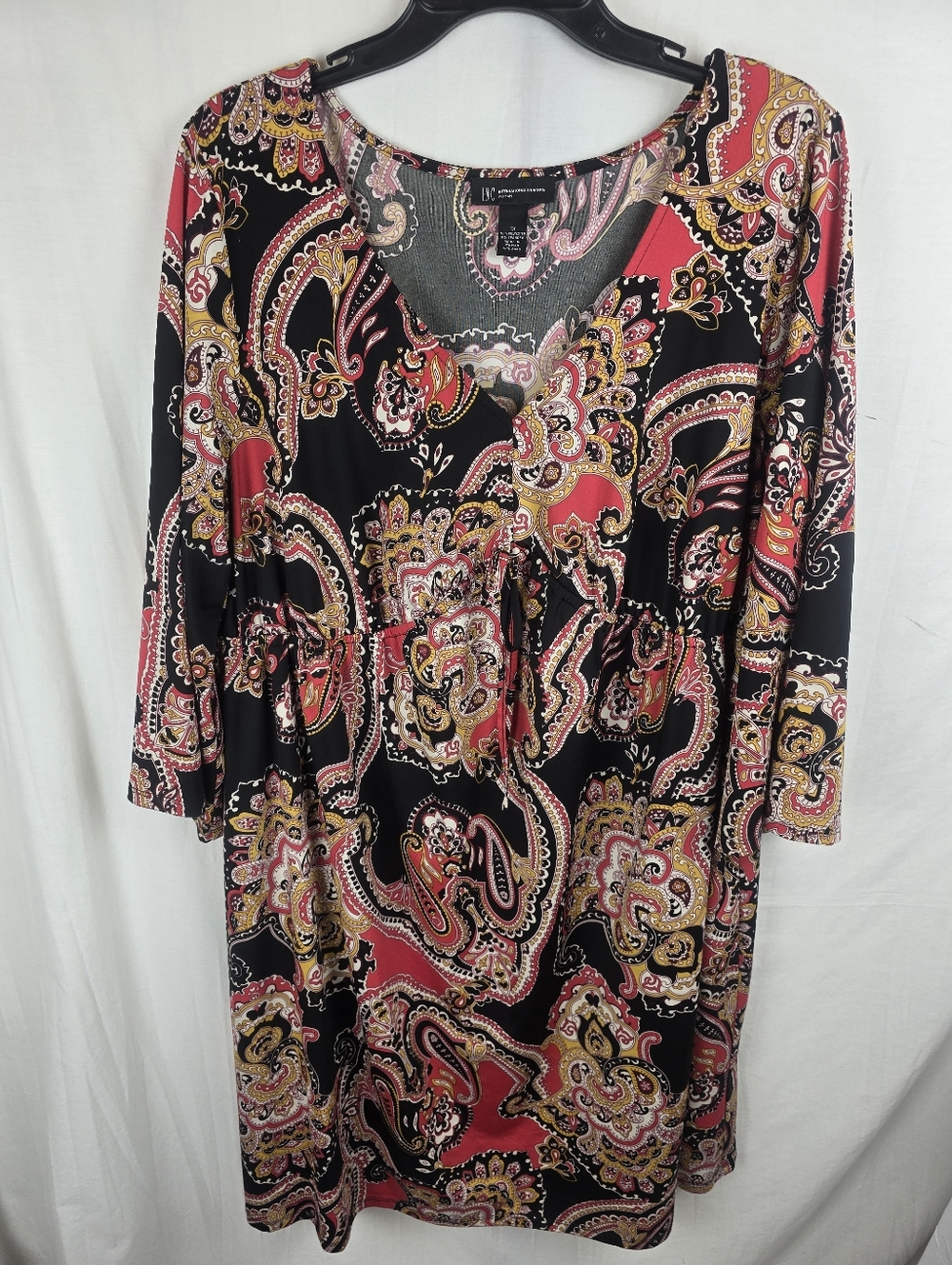 INC International Concepts Black Multicolored Paisley V-Neck Tunic Dress Sz 1X